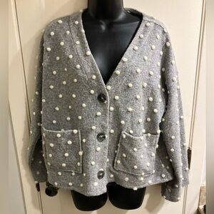 Madewell AG245 Texture & Thread Boxy Bobble Cropped Cardigan Polka Pom Sz M Gray